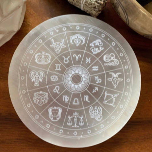 Selenite Charge Plate Zodiac Wheel